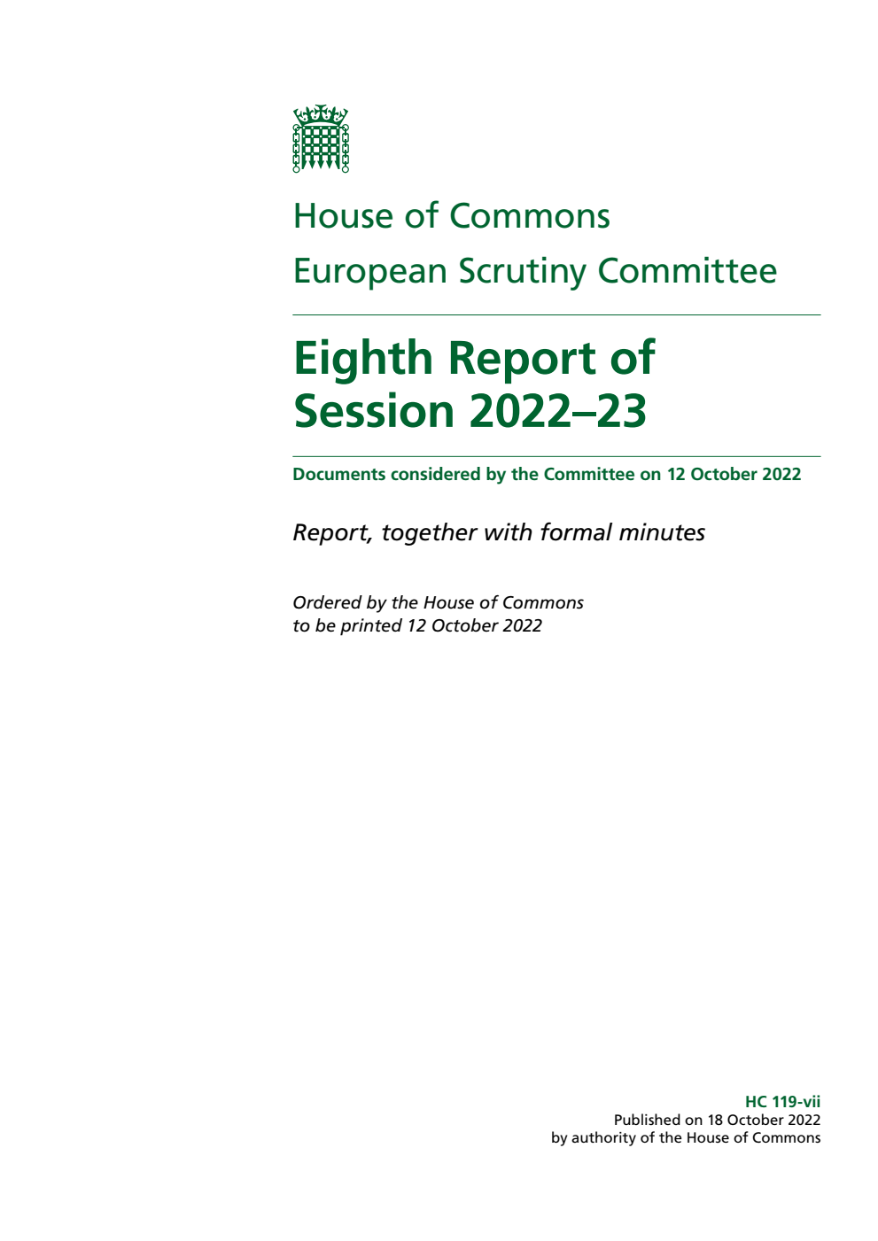 European Scrutiny Committee 8th Report of Session 2022-23