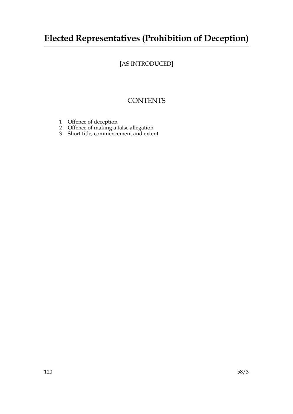 Elected Representatives (Prohibition of Deception) Bill