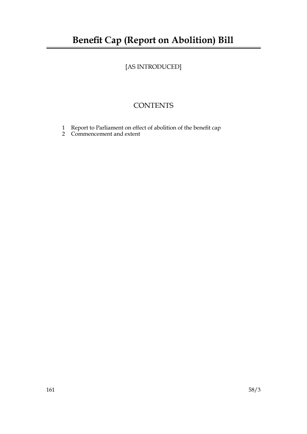 Benefit Cap (Report on Abolition) Bill