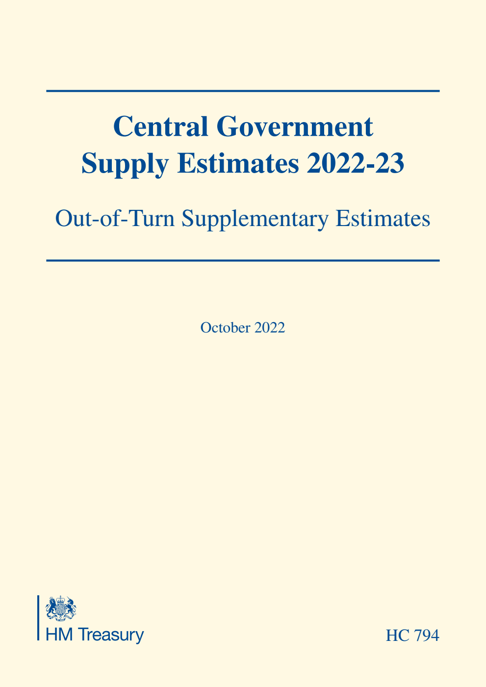 Central Government Supply Estimates 2022-23: Out-of-Turn Supplementary Estimates