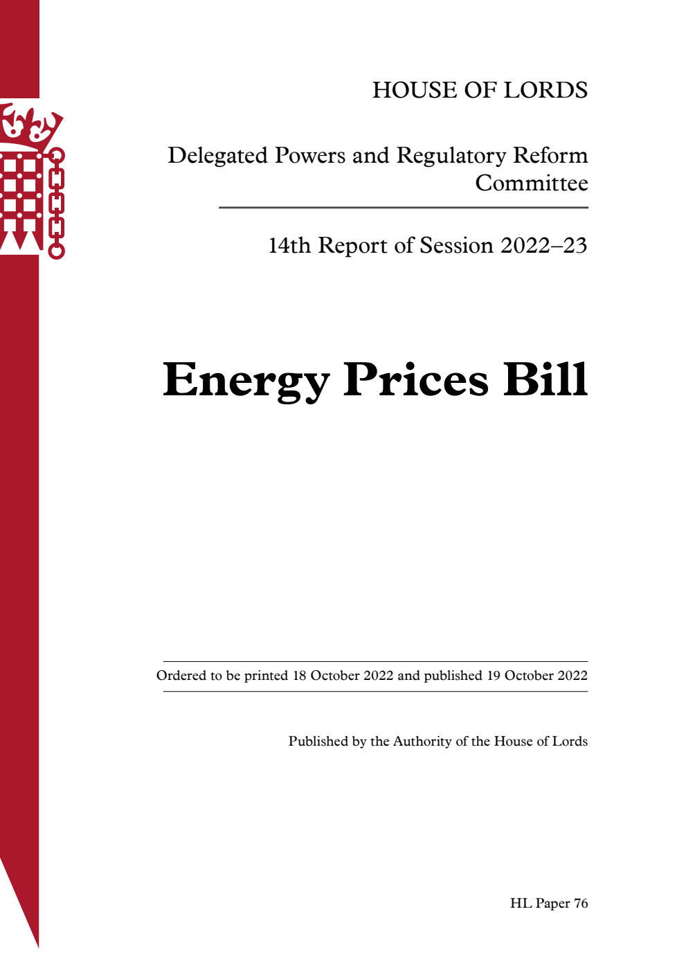 Delegated Powers and Regulatory Reform Committee 14th Report. Energy Prices Bill