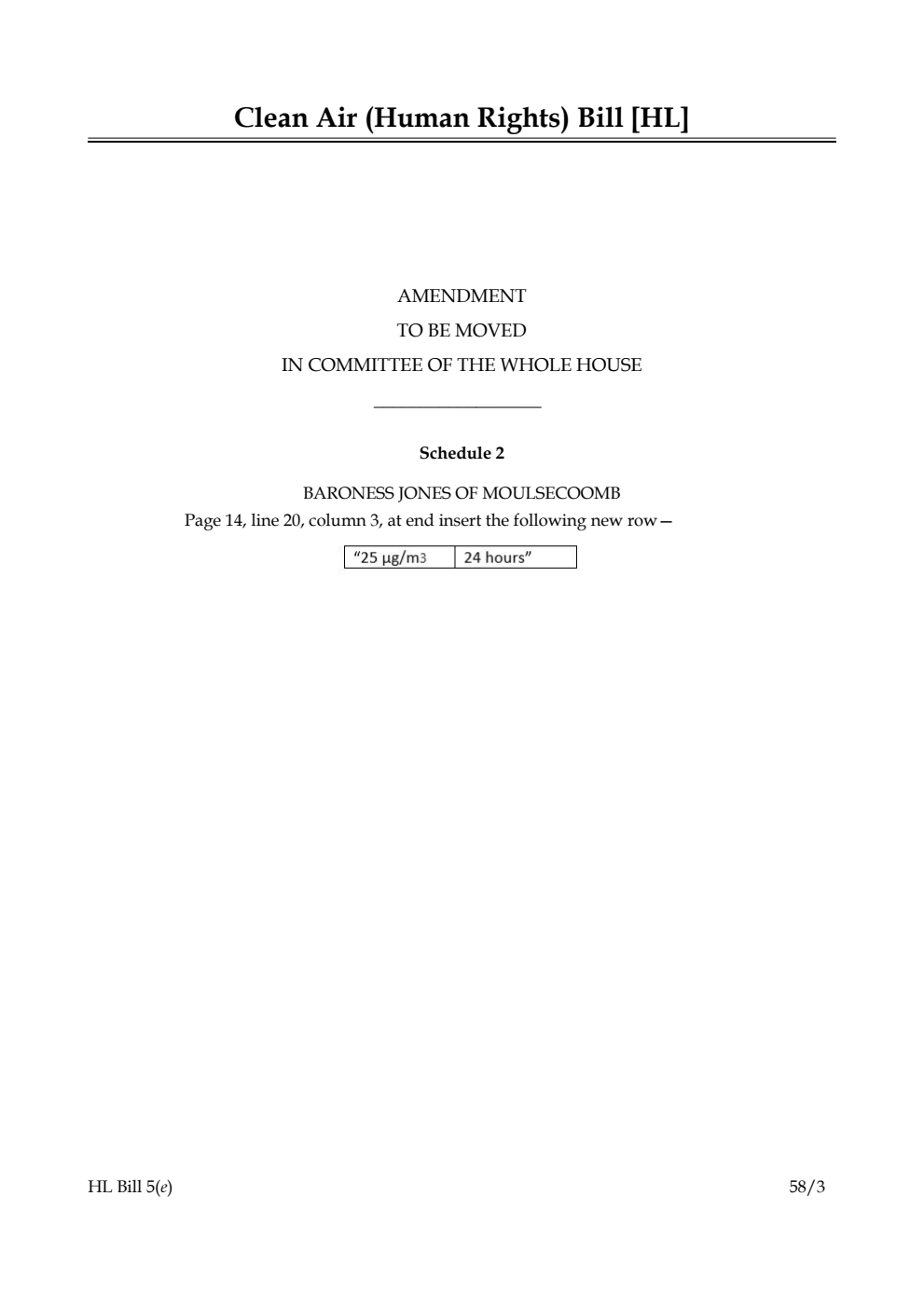Clean Air (Human Rights) Bill Amendment to be moved in Committee of the Whole House