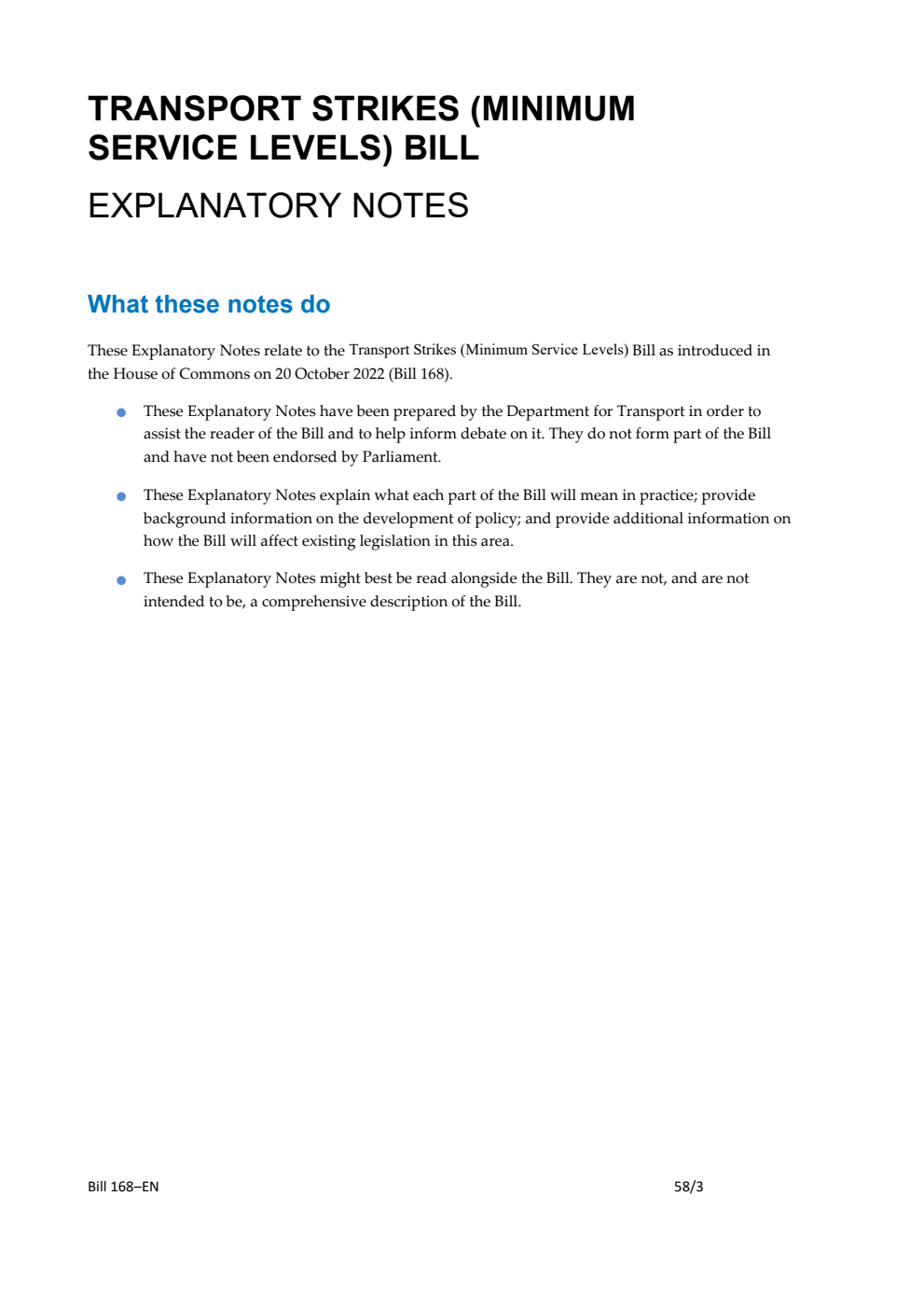 Transport Strikes (Minimum Service Levels) Bill Explanatory Notes