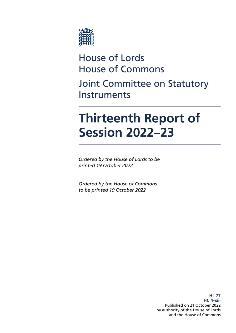 Joint Committee on Statutory Instruments 13th Report of Session 2022-23