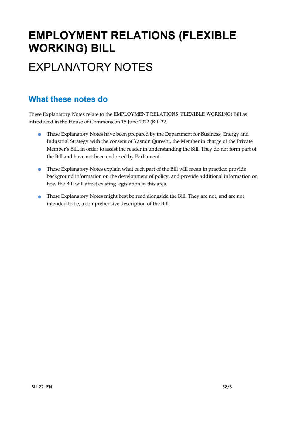 Employment Relations (Flexible Working) Bill Explanatory Notes