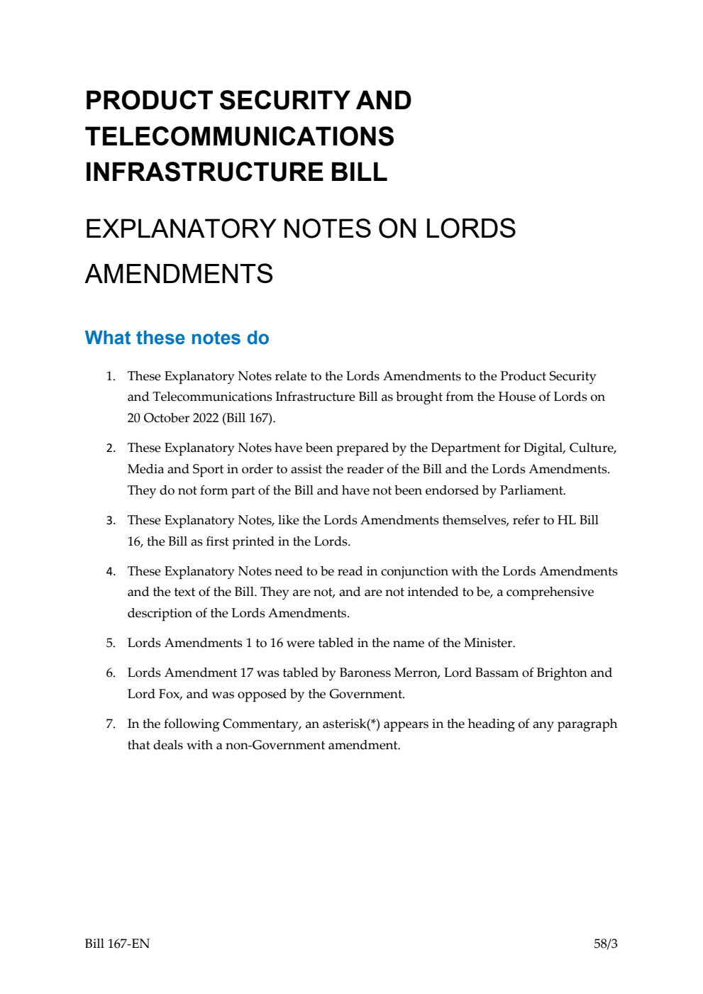 Product Security and Telecommunications Infrastructure Bill Explanatory Notes on Lords Amendments