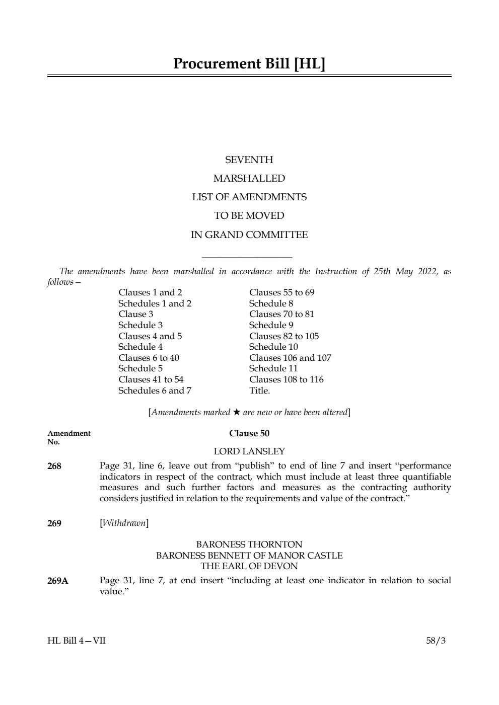 Procurement Bill Seventh Marshalled List of Amendments to be moved in Grand Committee
