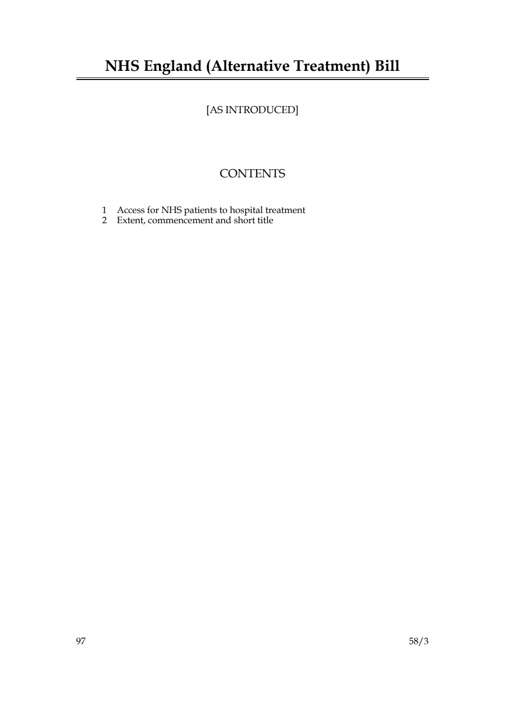 NHS England (Alternative Treatment) Bill
