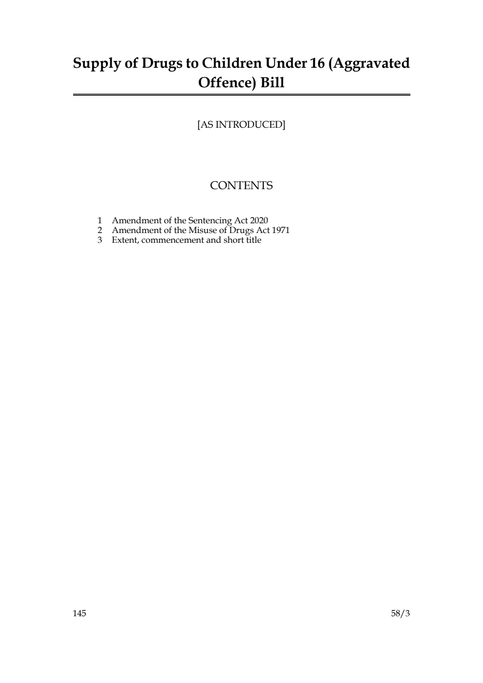 Supply of Drugs to Children Under 16 (Aggravated Offence) Bill