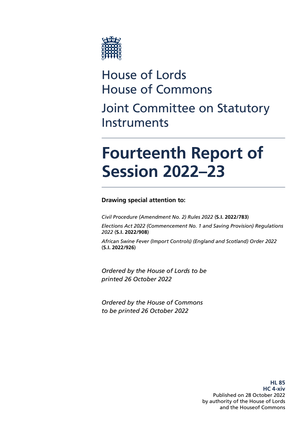 Joint Committee on Statutory Instruments 14th Report of Session 2022-23