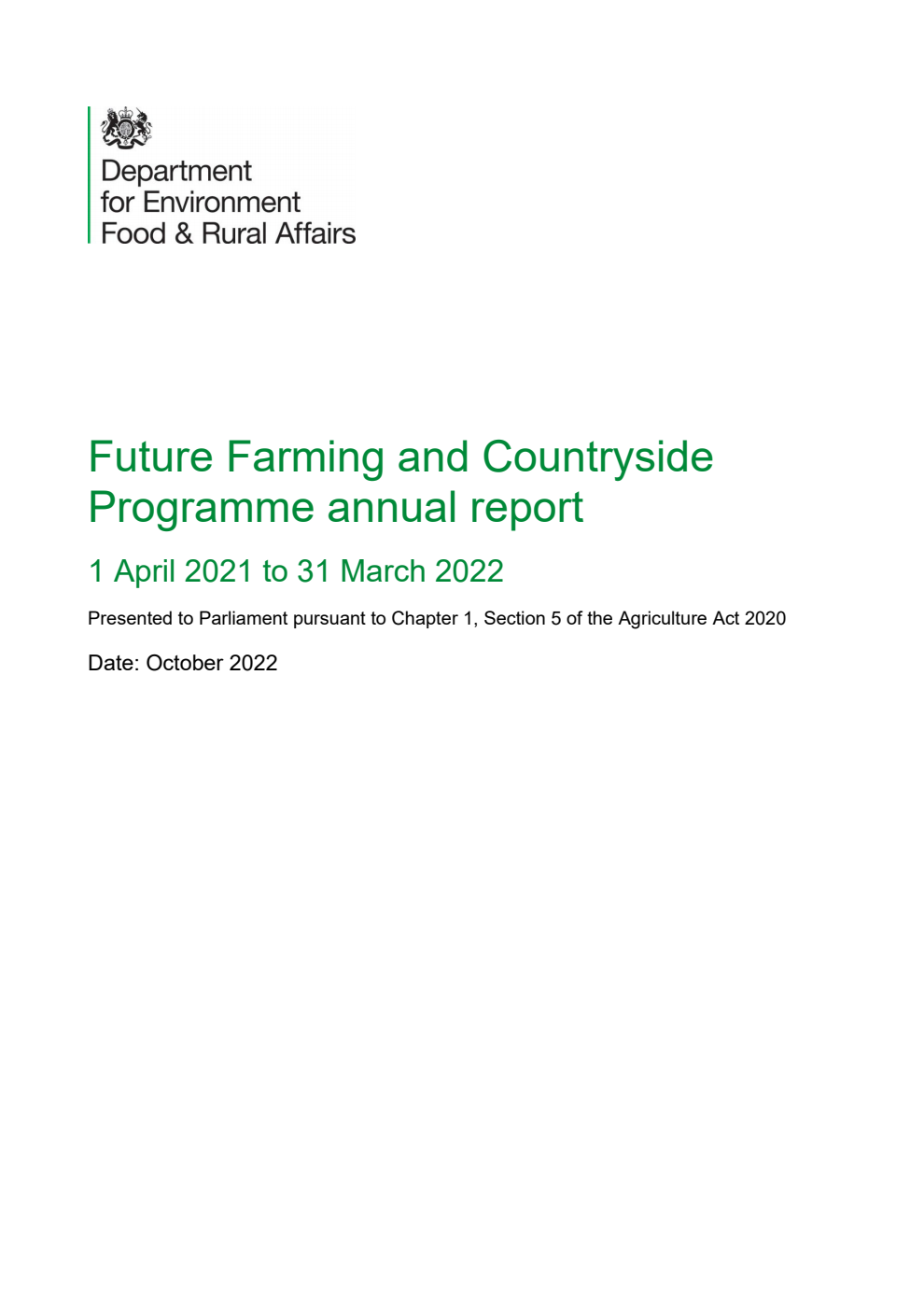 Future Farming and Countryside Programme annual report 1 April 2021 to 31 March 2022