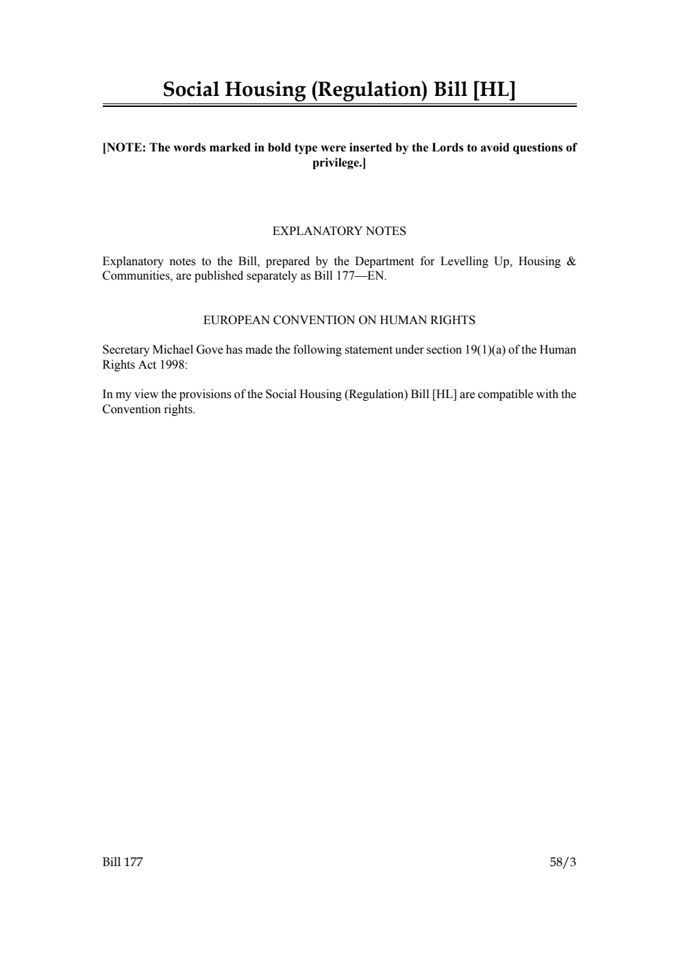 Social Housing (Regulation) Bill