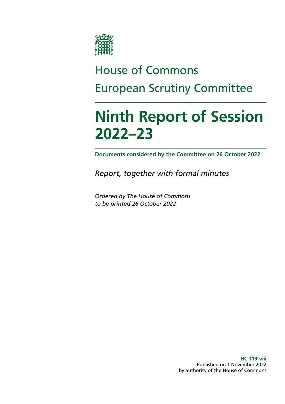 European Scrutiny Committee 9th Report of Session 2022-23