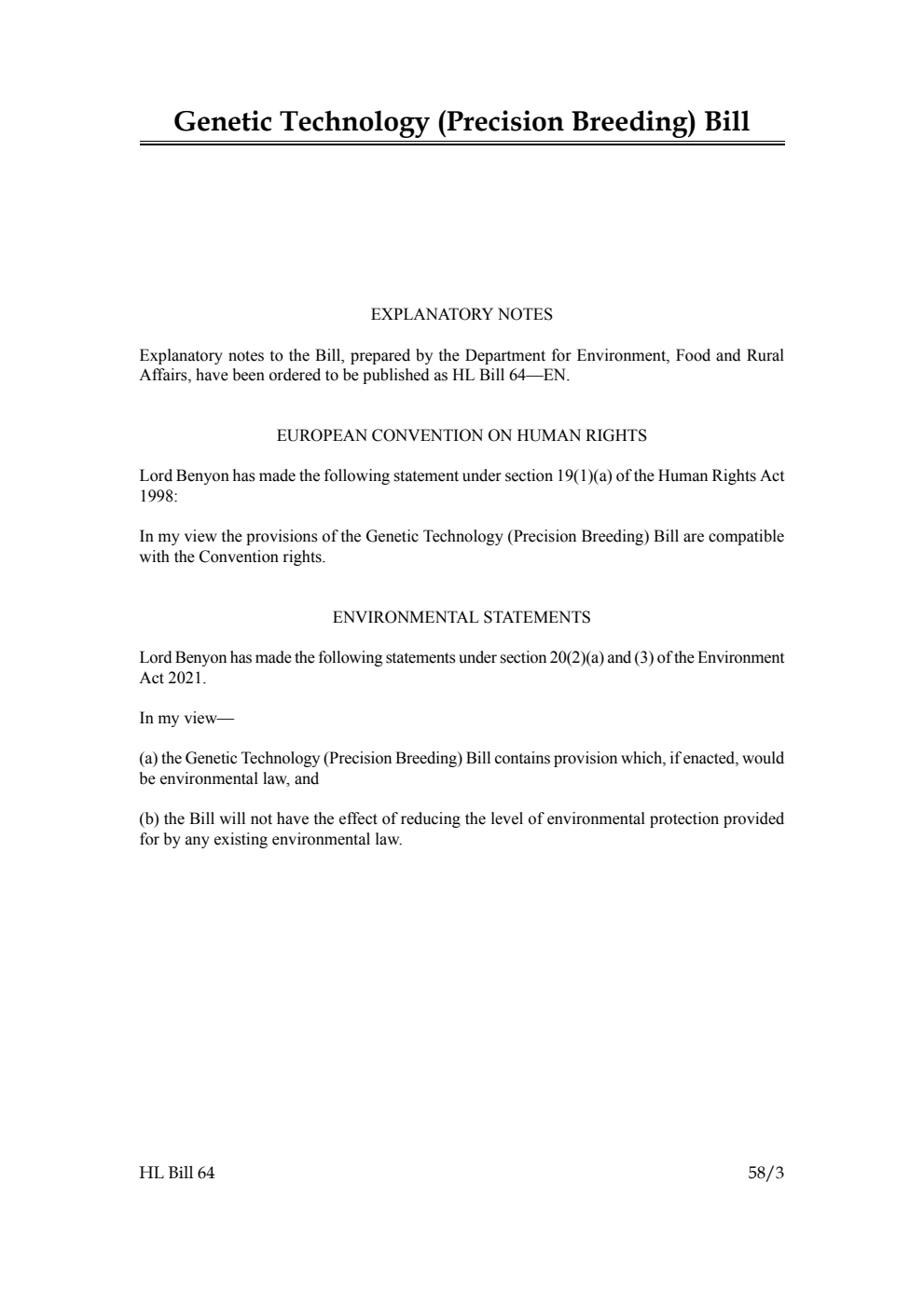 Genetic Technology (Precision Breeding) Bill