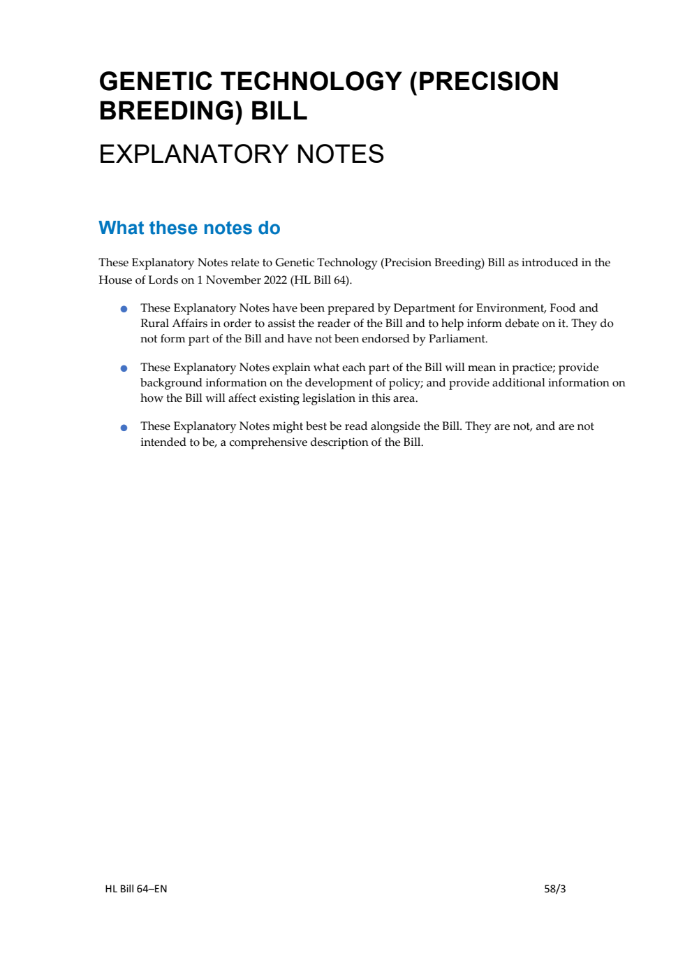 Genetic Technology (Precision Breeding) Bill Explanatory Notes