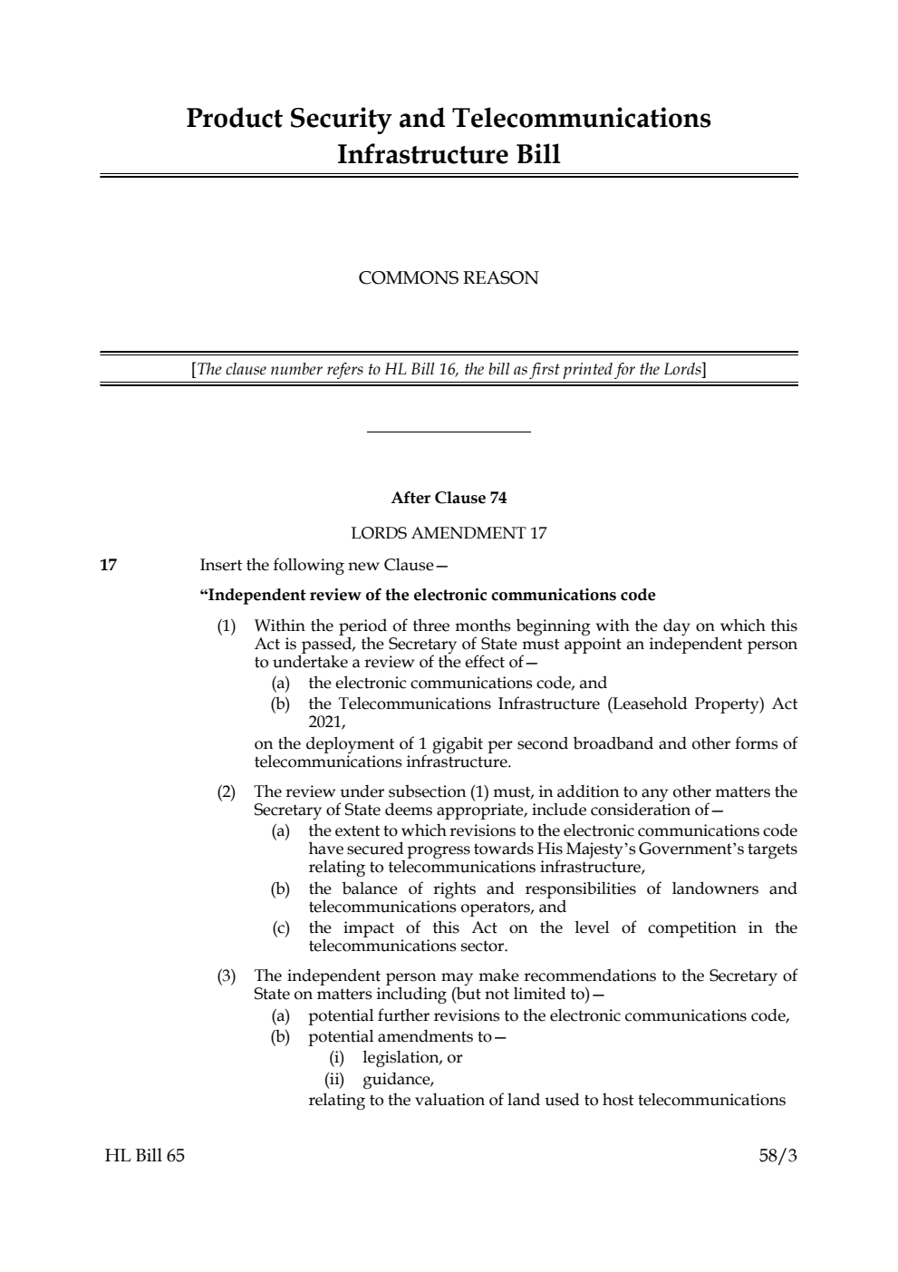 Product Security and Telecommunications Infrastructure Bill Commons reasons