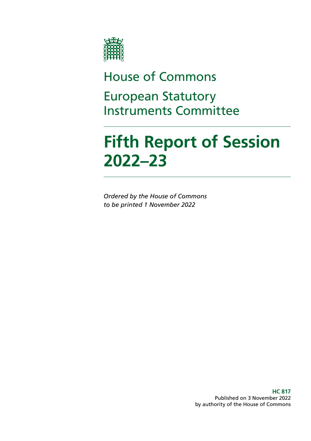 European Statutory Instruments Committee 5th Report of Session 2022-23