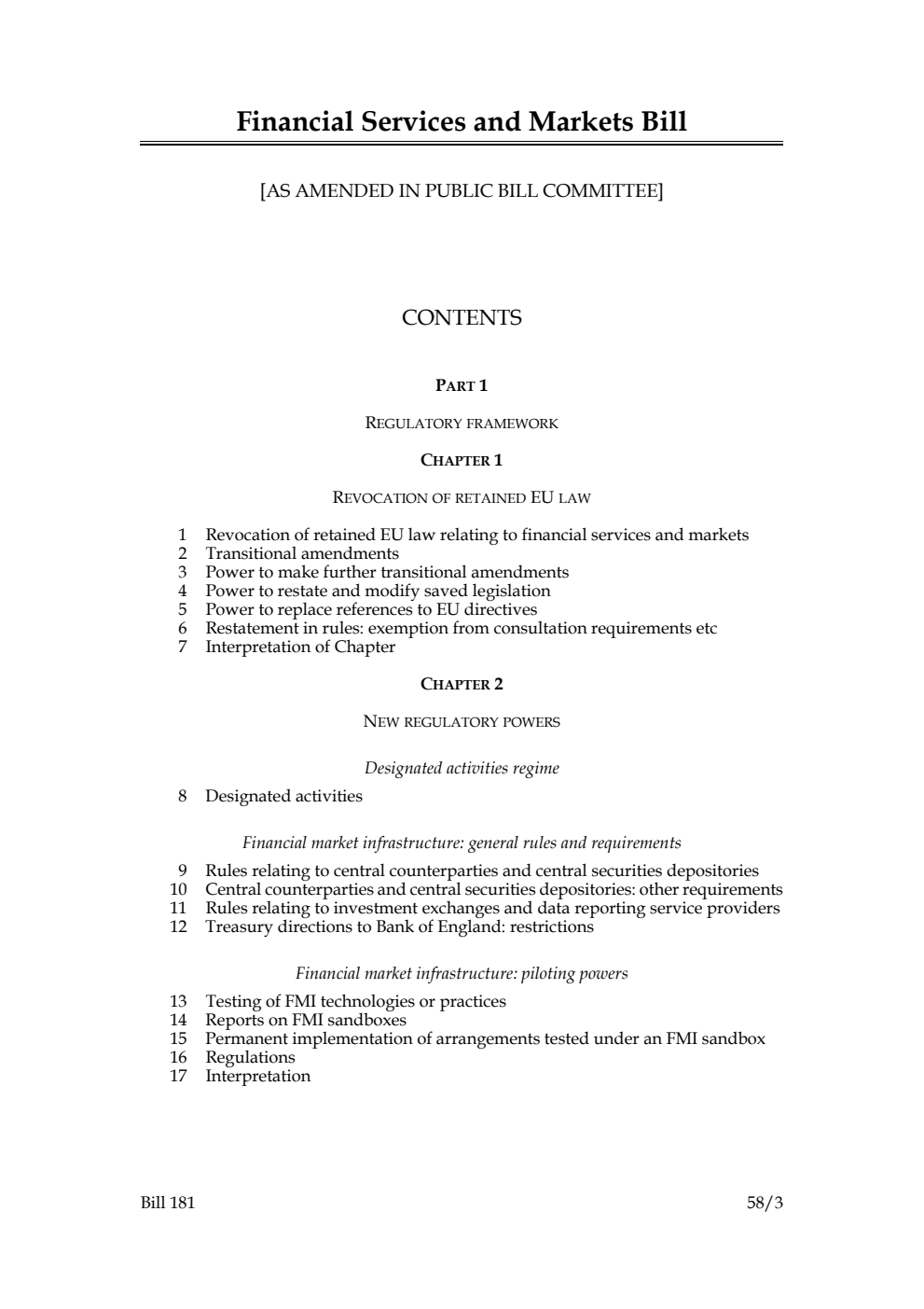 Financial Services and Markets Bill [as amended in Public Bill Committee]