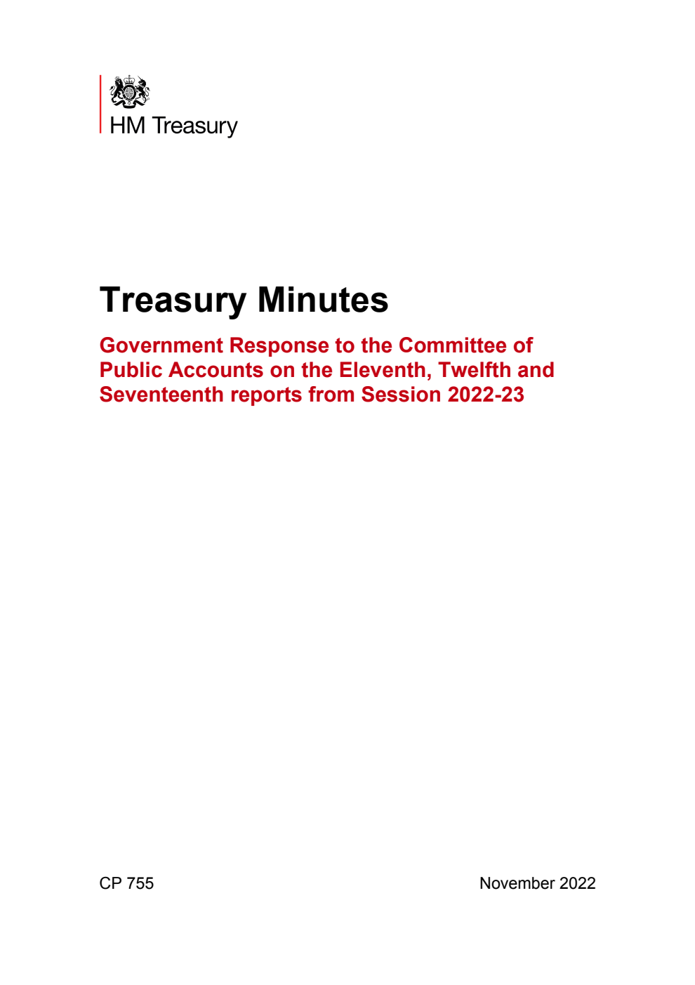Treasury Minutes Government Response to the Committee of Public Accounts on the Eleventh, Twelfth and Seventeenth reports from Session 2022-23