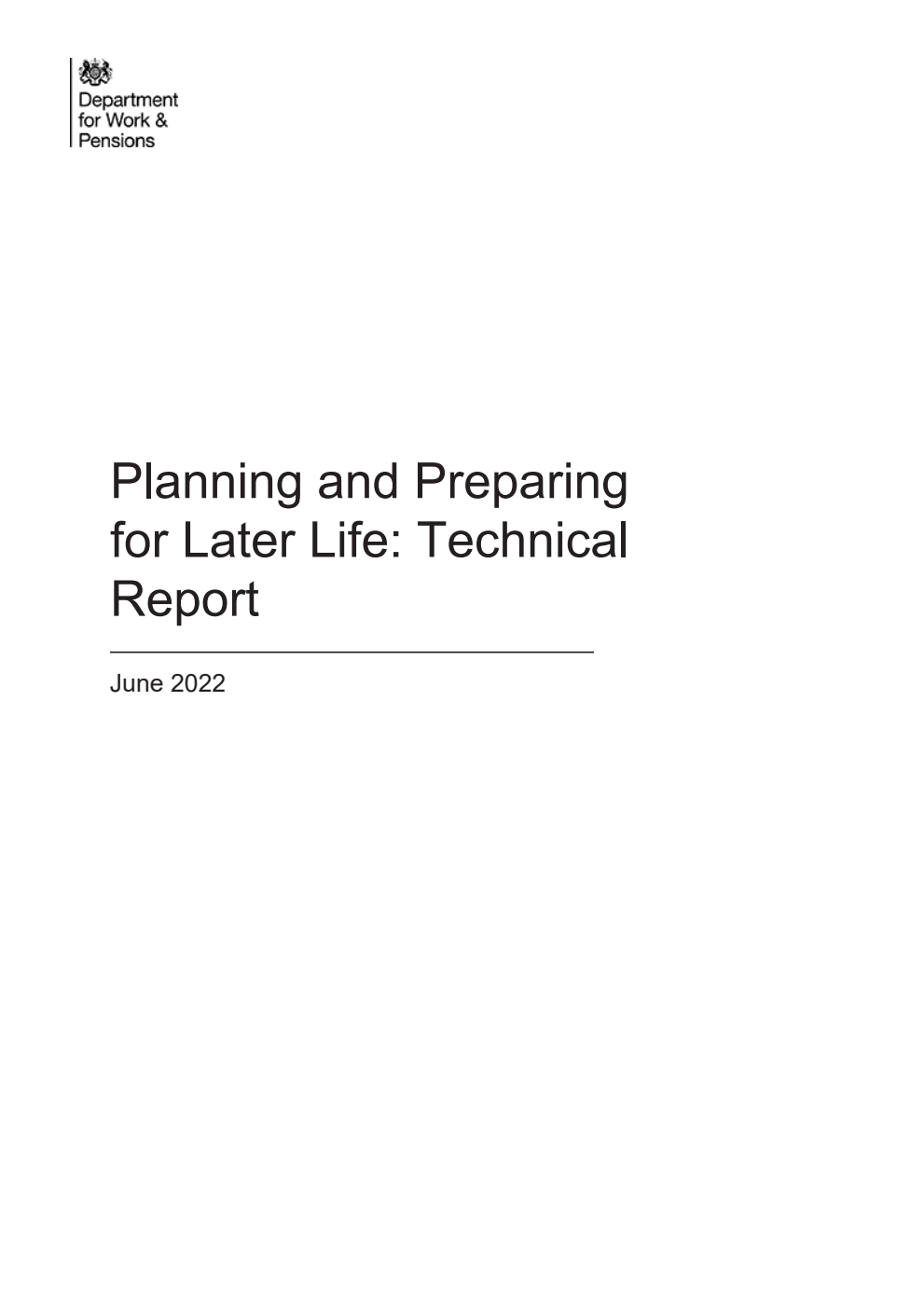 Research Report 1008 Planning and Preparing for Later Life: Technical Report