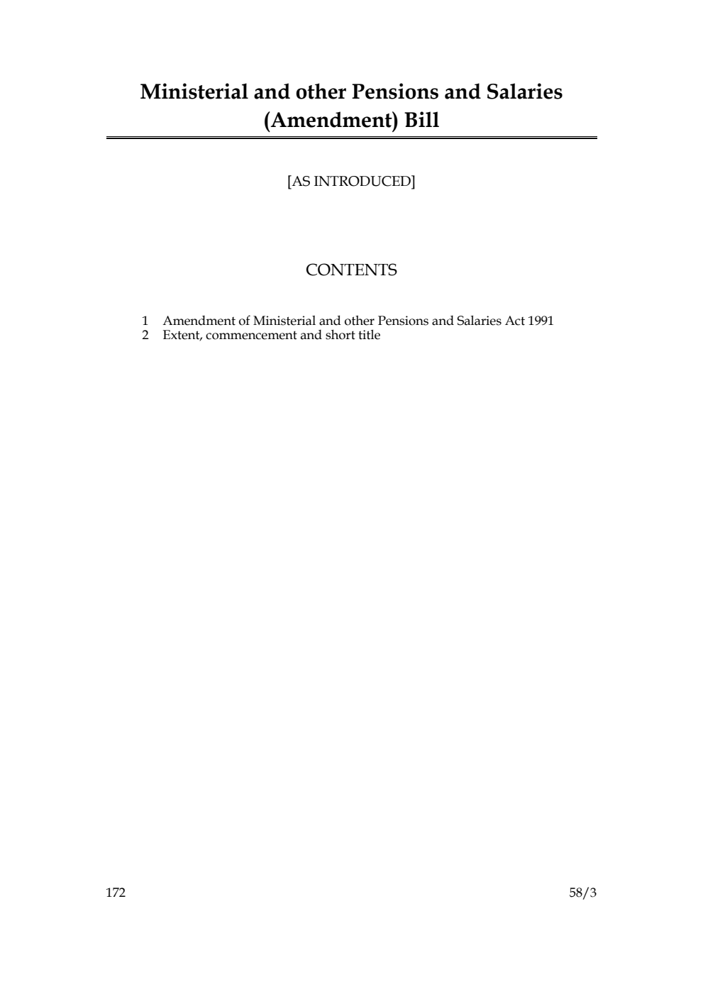 Ministerial and other Pensions and Salaries (Amendment) Bill