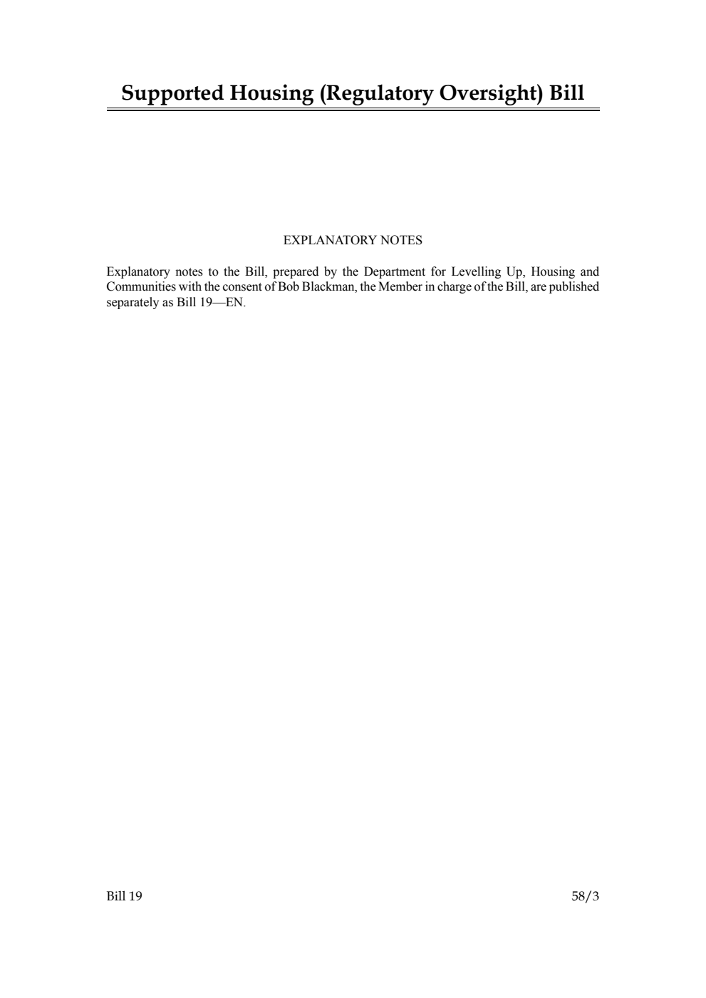 Supported Housing (Regulatory Oversight) Bill