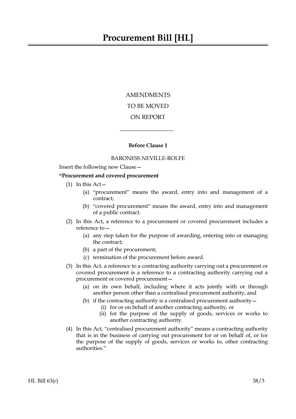 Procurement Bill Amendments to be moved on Report
