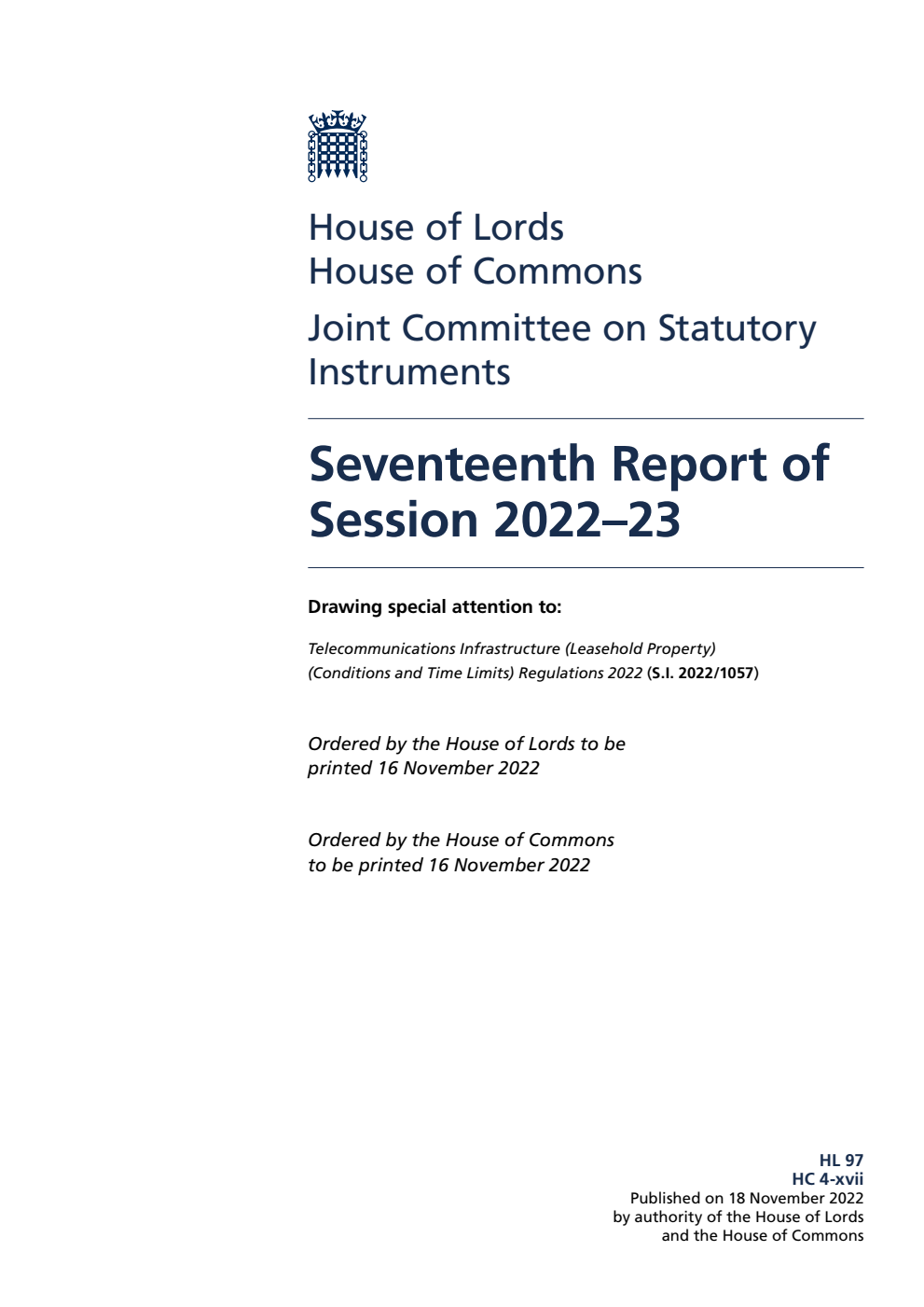 Joint Committee on Statutory Instruments 17th Report of Session 2022-23