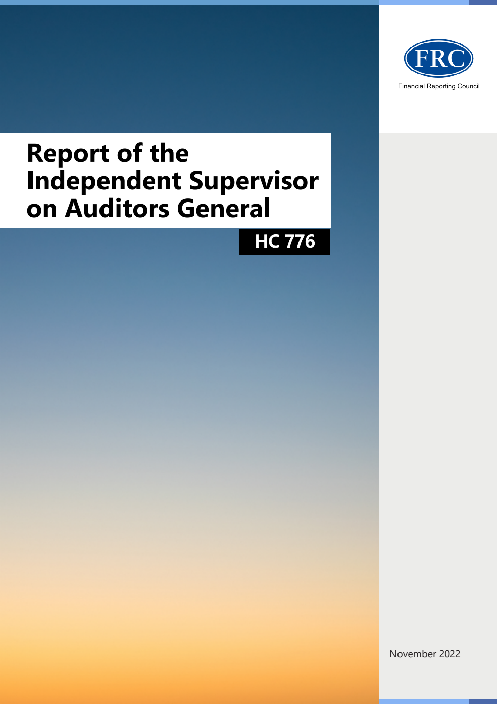 Report of the Independent Supervisor on Auditors General. November 2022