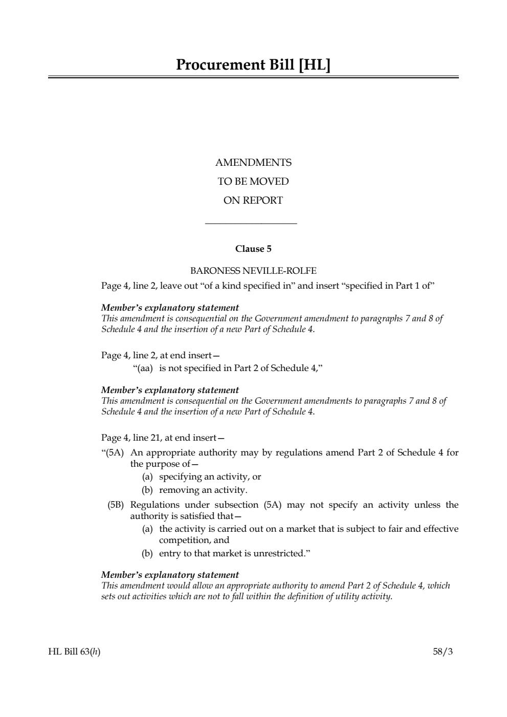 Procurement Bill Amendments to be moved on Report