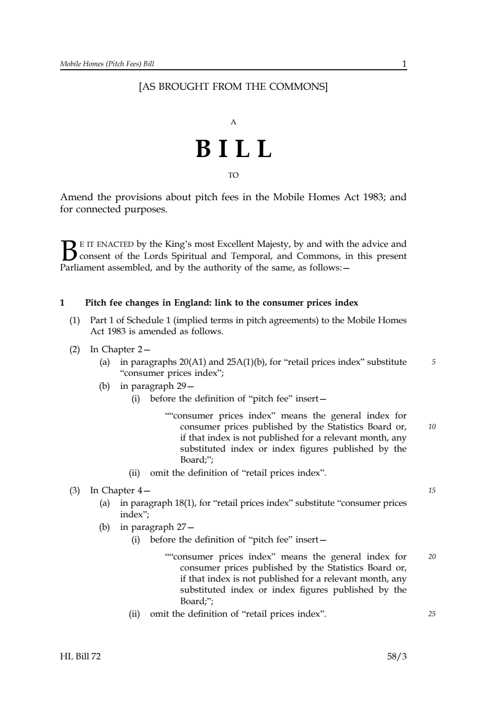 Mobile Homes (Pitch Fees) Bill