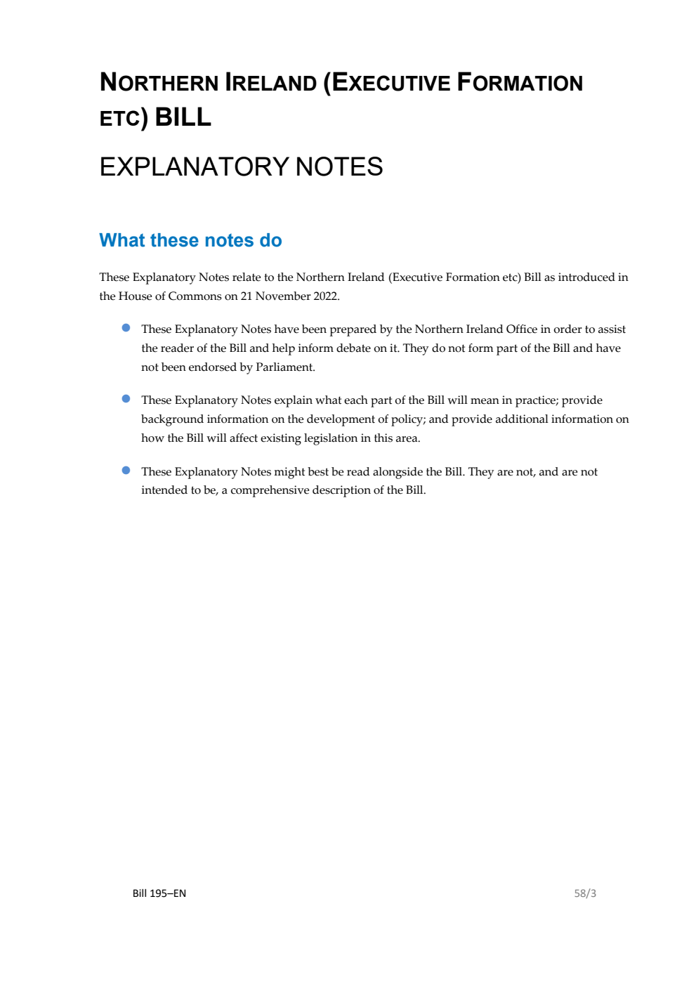 Northern Ireland (Executive Formation etc) Bill Explanatory Notes