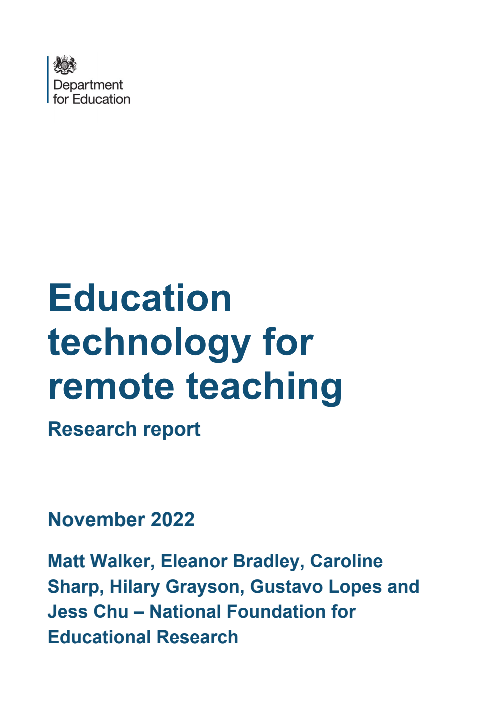 DFE-RR1300 Education technology for remote teaching Research report. November 2022