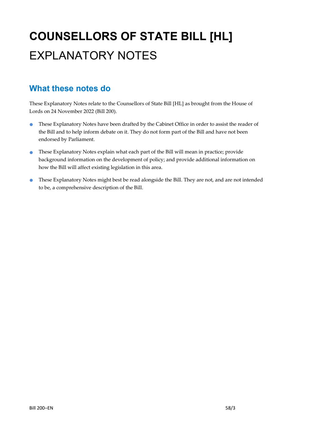 Counsellors of State Bill [HL] Explanatory Notes