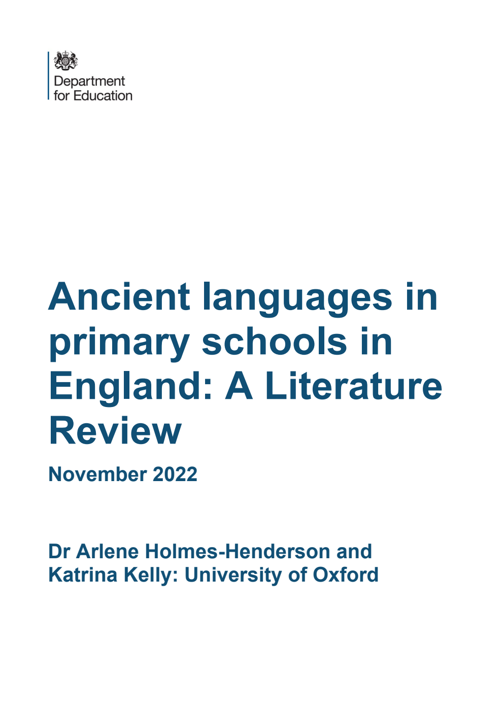 DFE-RR1298 Ancient languages in primary schools in England: A Literature Review. November 2022