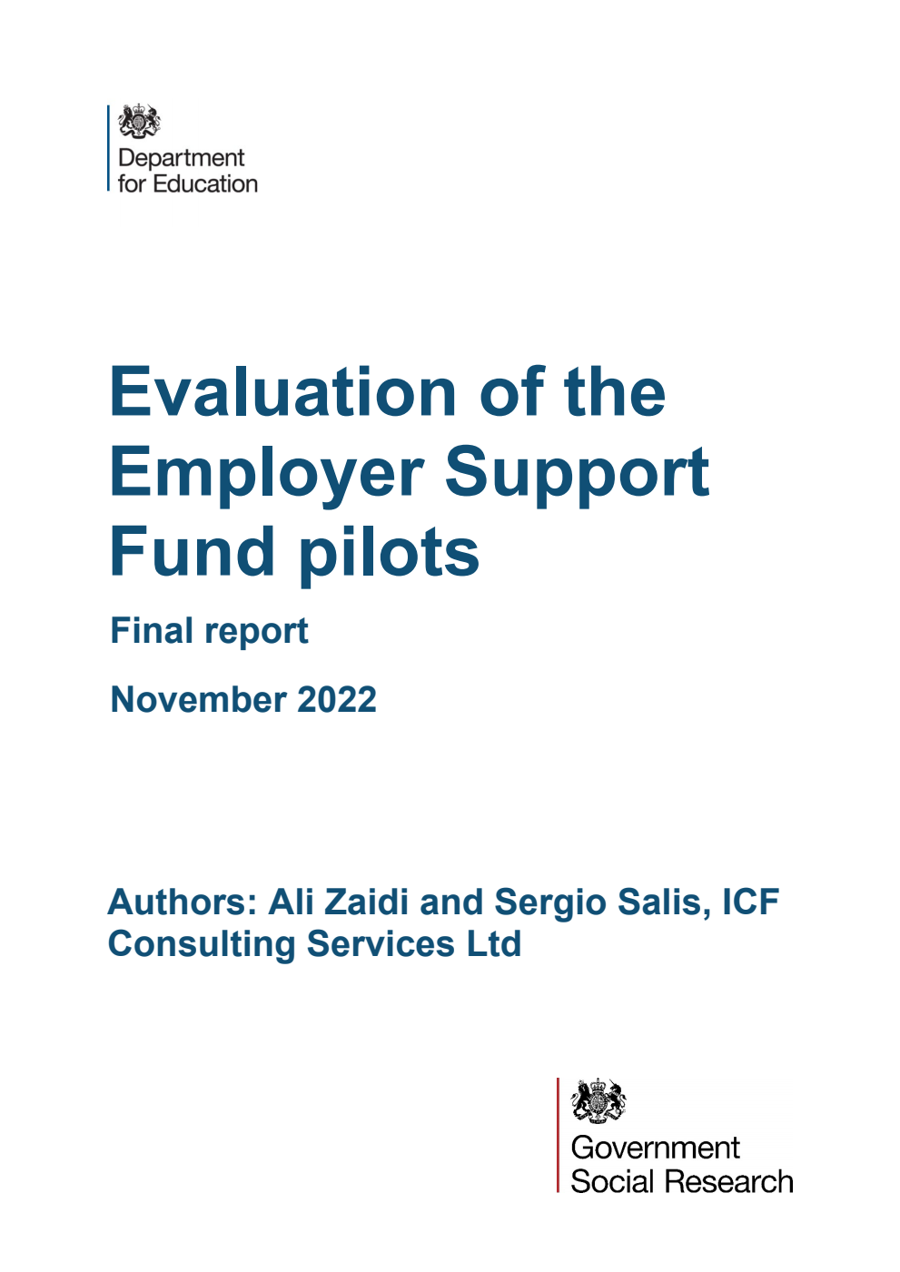 DFE-RR1275 Evaluation of the Employer Support. Fund pilots. Final report. November 2022