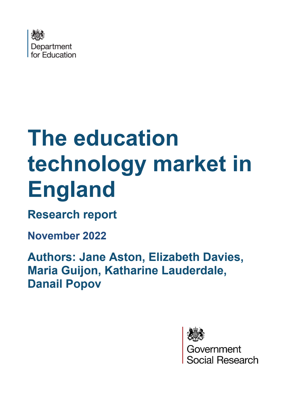 DFE-RR1302 The education technology market in England. Research report. November 2022