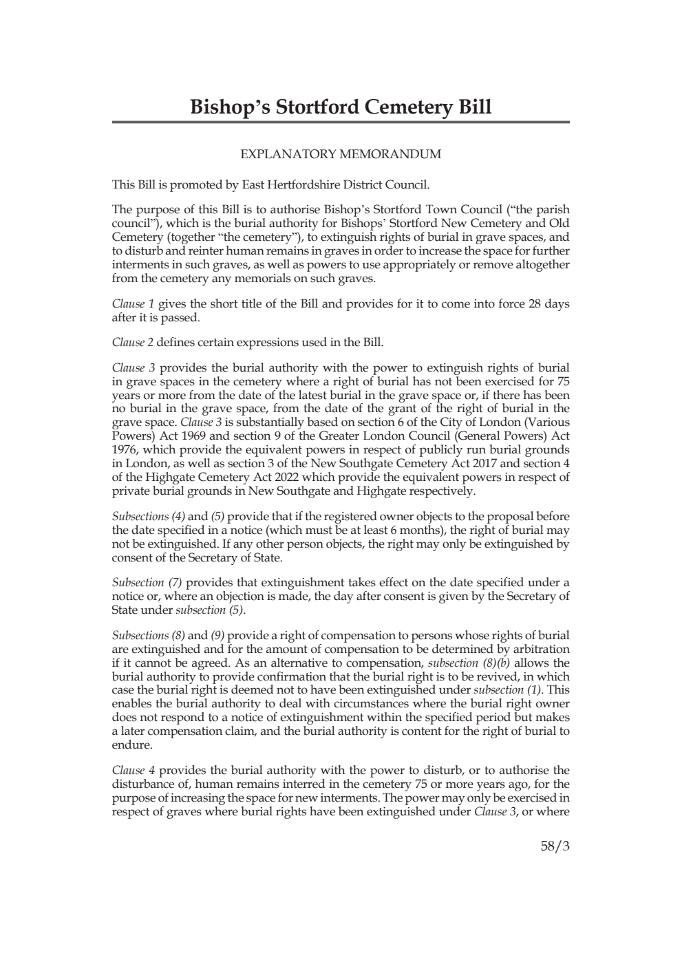 Bishop’s Stortford Cemetery Bill