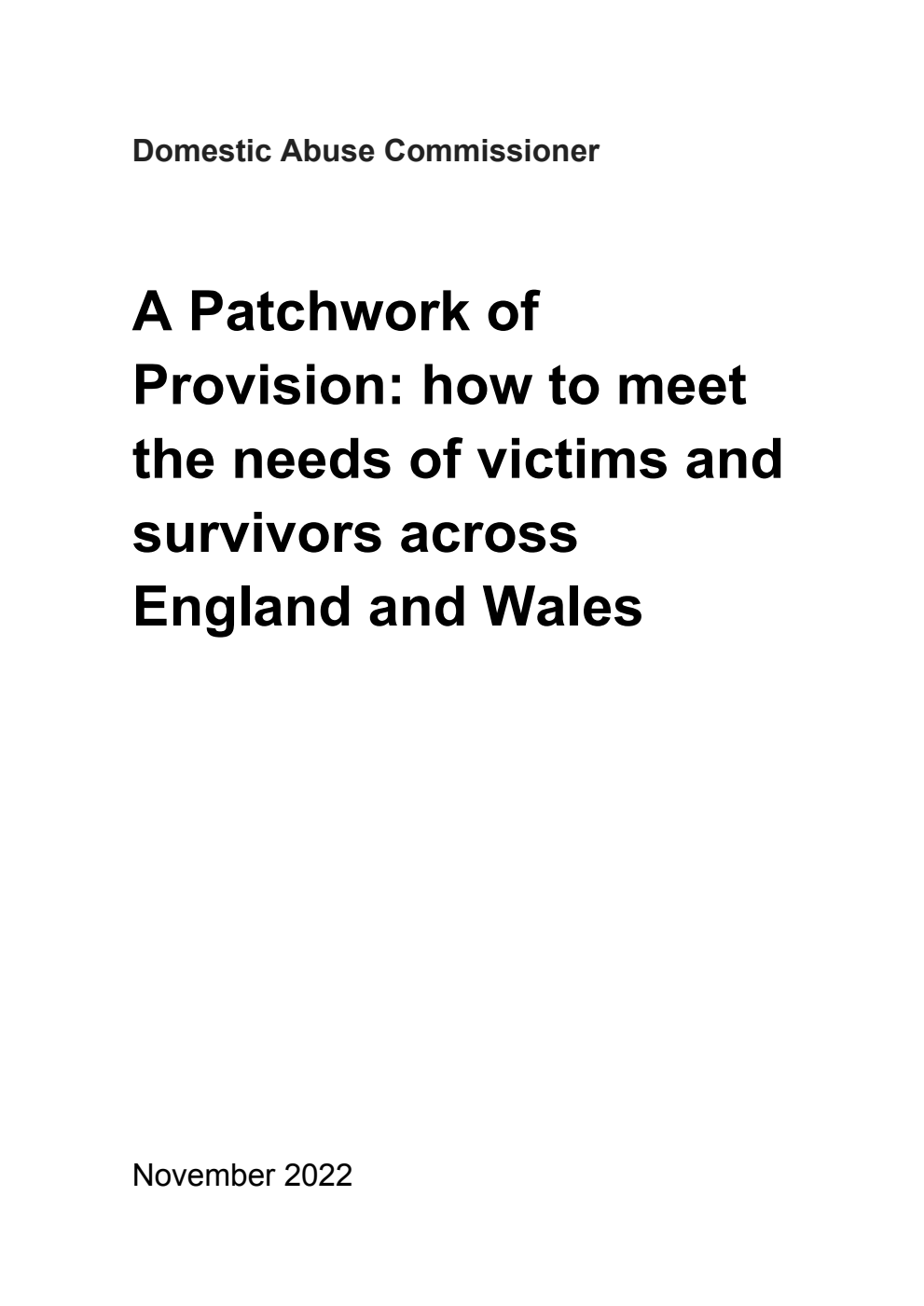 A Patchwork of Provision: how to meet the needs of victims and survivors across England and Wales