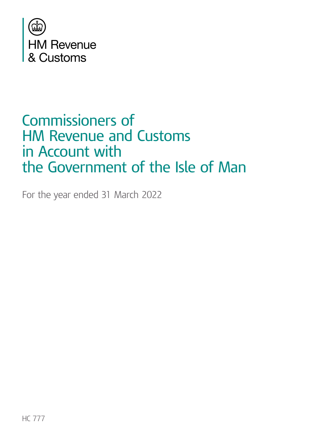 Commissioners of HM Revenue and Customs in Account with the Government of the Isle of Man for the year ended 31 March 2022