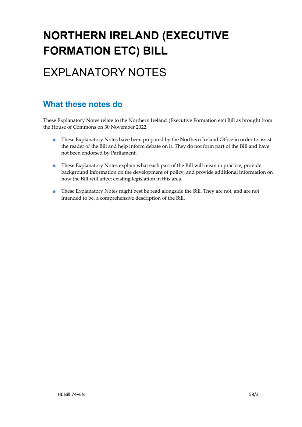 Northern Ireland (Executive Formation etc) Bill Explanatory Notes
