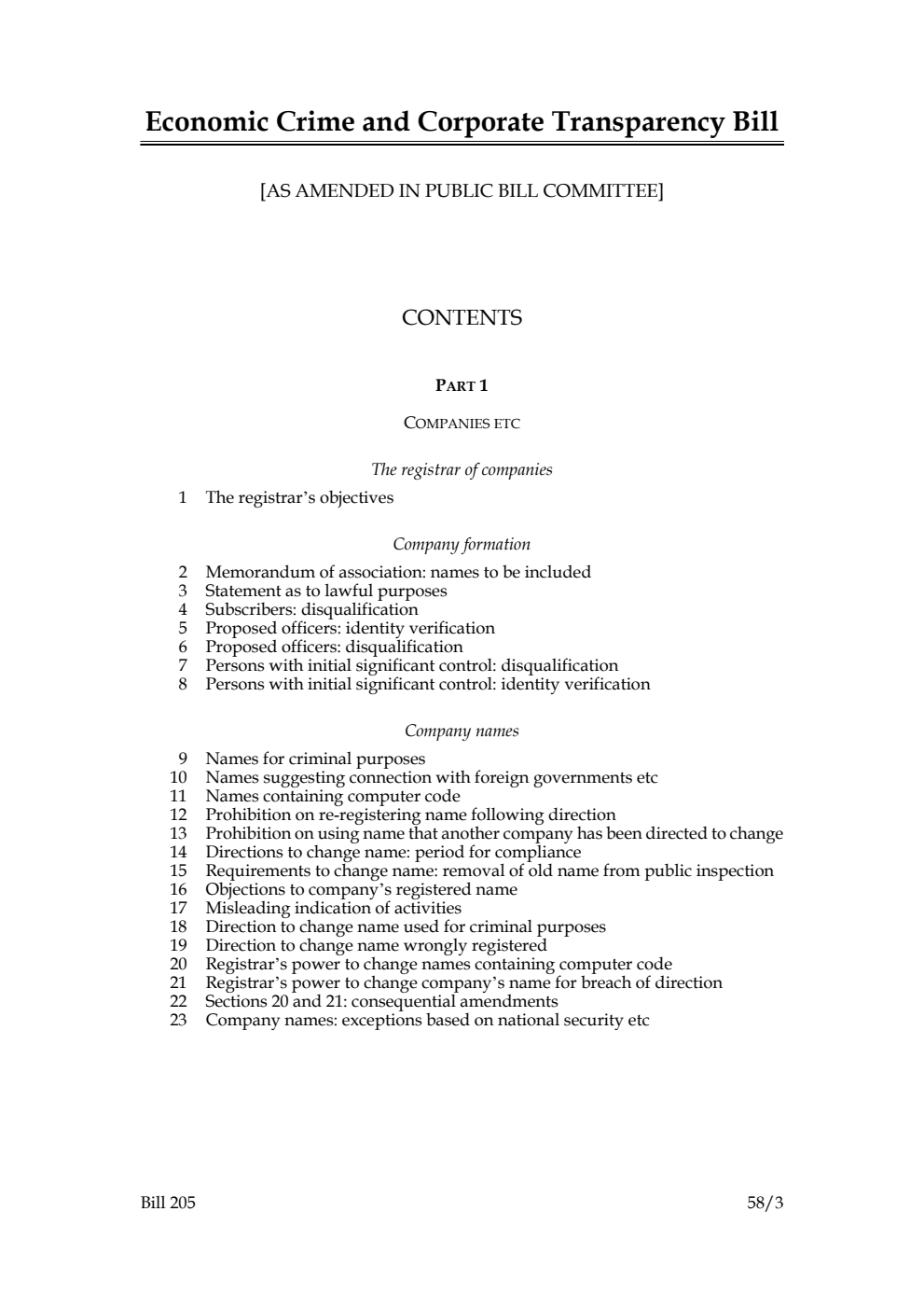 Economic Crime and Corporate Transparency Bill [as amended in Public Bill Committee]