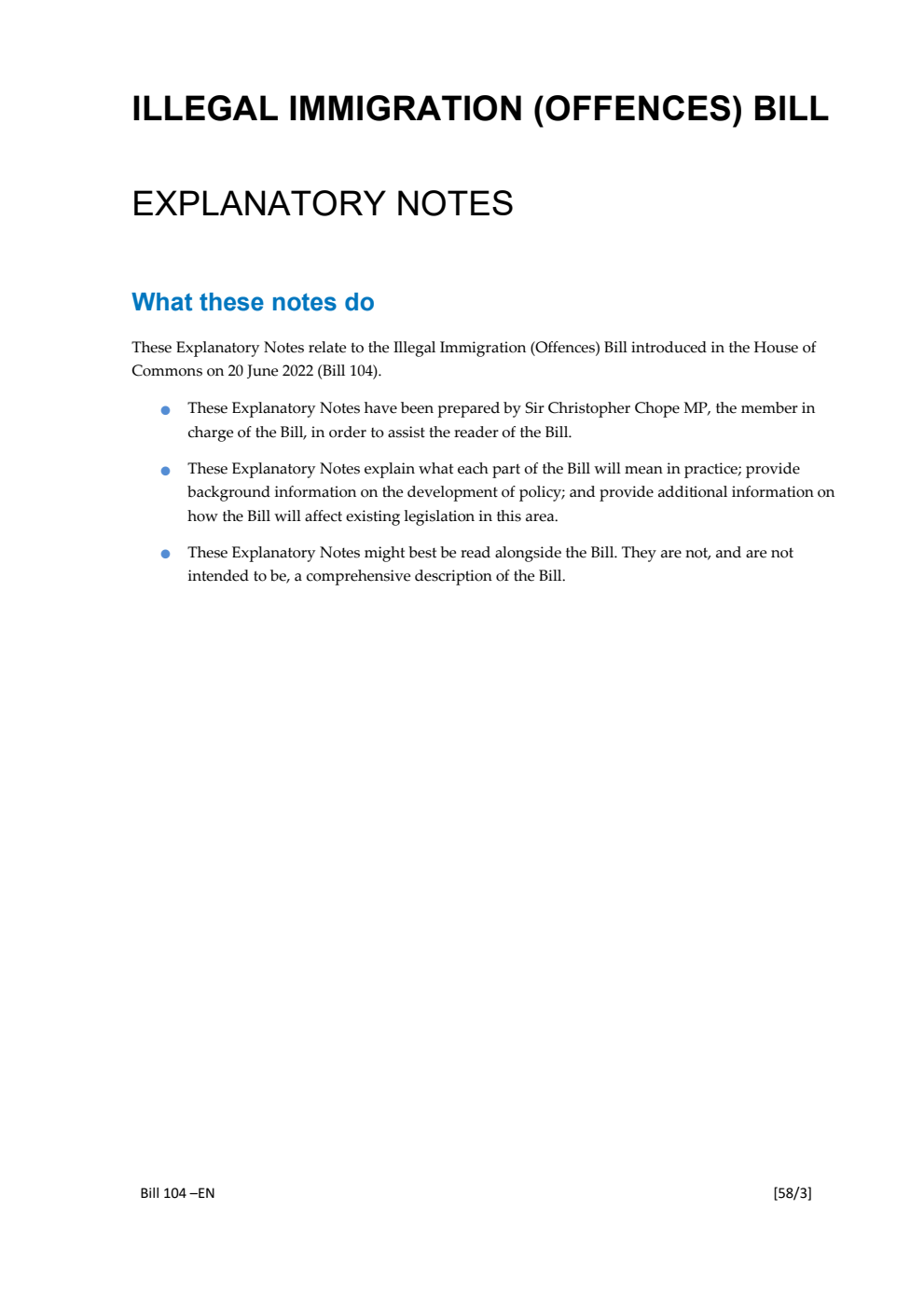 Illegal Immigration (Offences) Bill Explanatory Notes