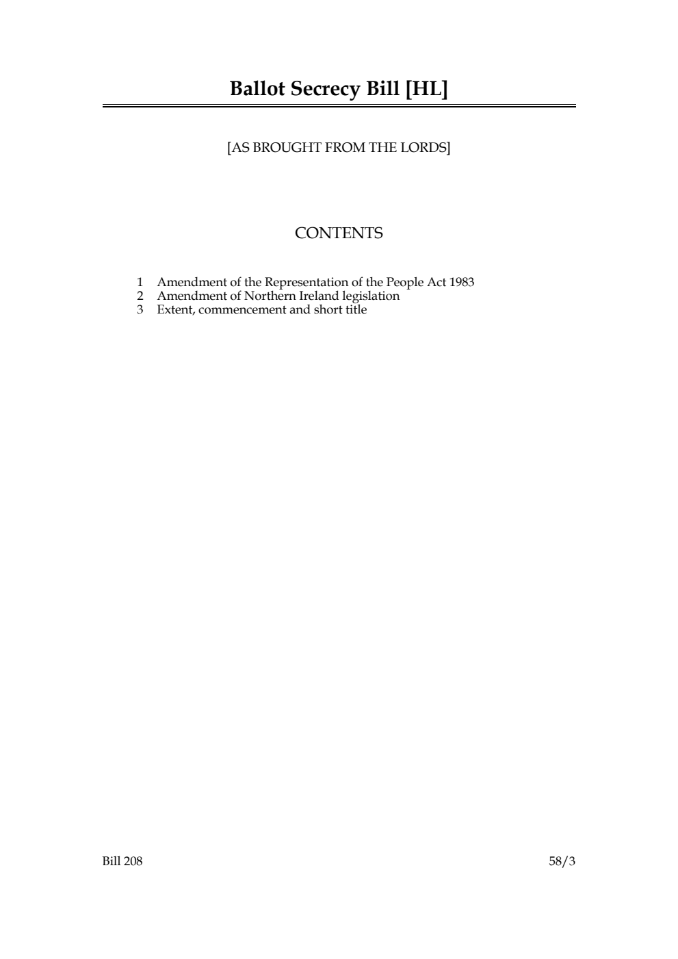 Ballot Secrecy Bill [as brought from the Lords]