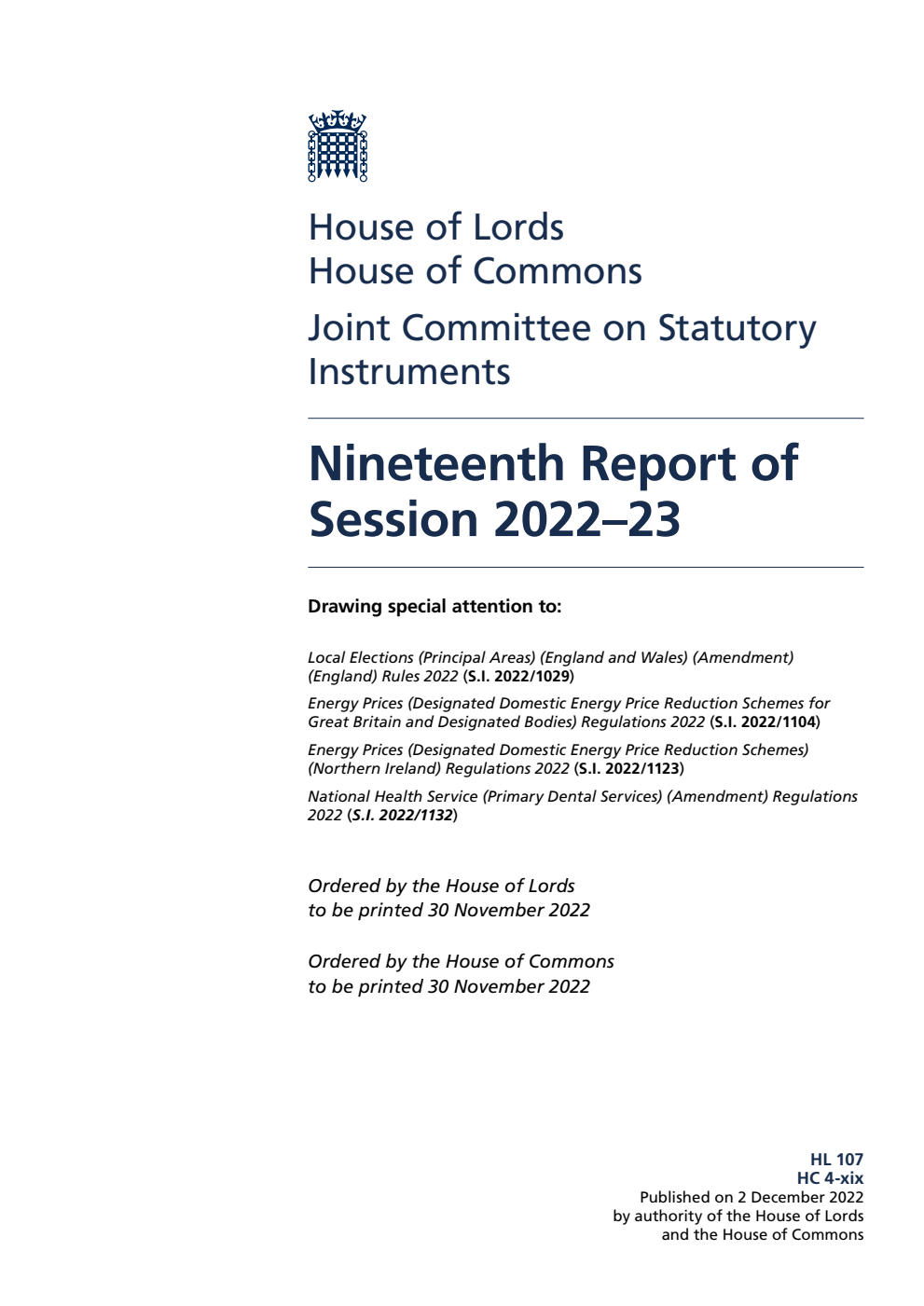 Joint Committee on Statutory Instruments 19th Report of Session 2022-23