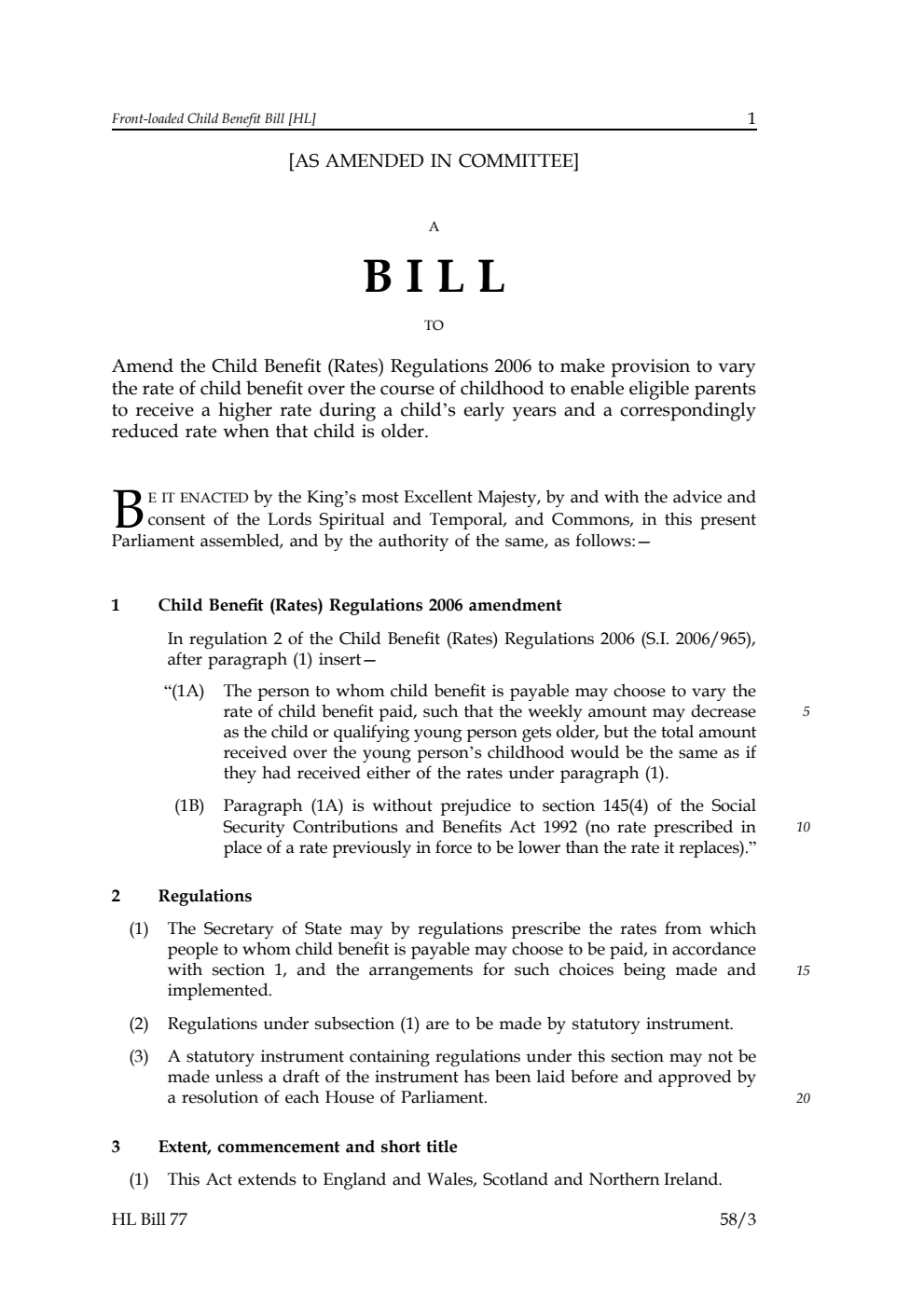 Front-loaded Child Benefit Bill [as amended in Committee]