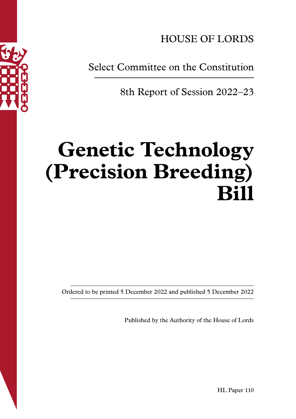 Constitution Committee 8th Report. Genetic Technology (Precision Breeding) Bill