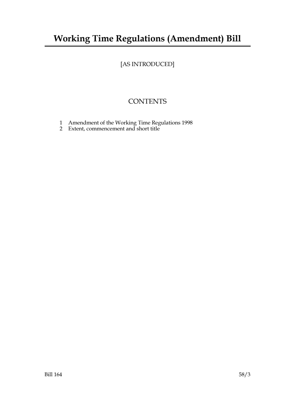 Working Time Regulations (Amendment) Bill