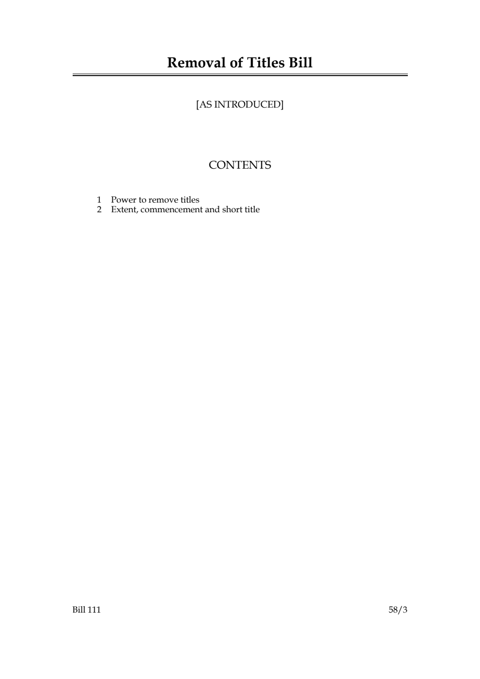 Removal of Titles Bill