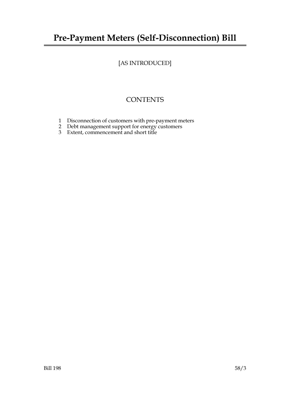Pre-Payment Meters (Self-Disconnection) Bill